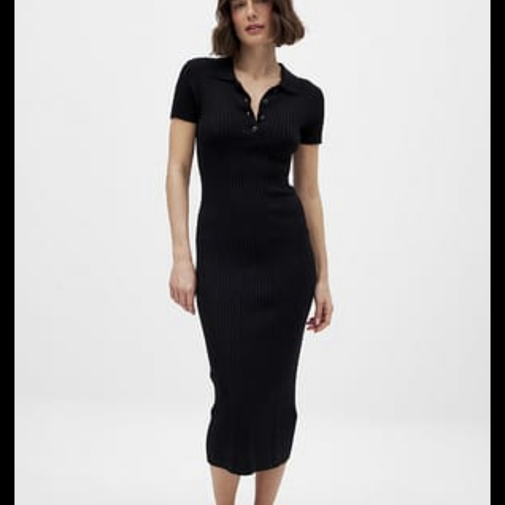 Elegant Black Ribbed Polo Dress